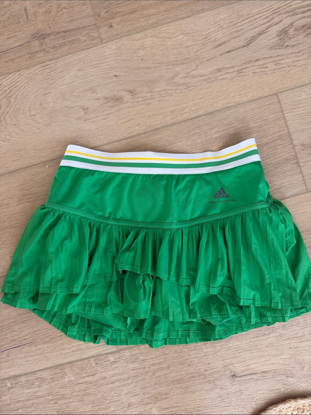 adidas Green Layered Ruffle Tennis Skirt with Striped Waistband